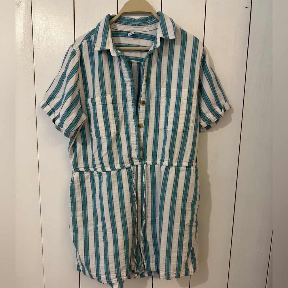 Old Navy Teal and White Striped romper